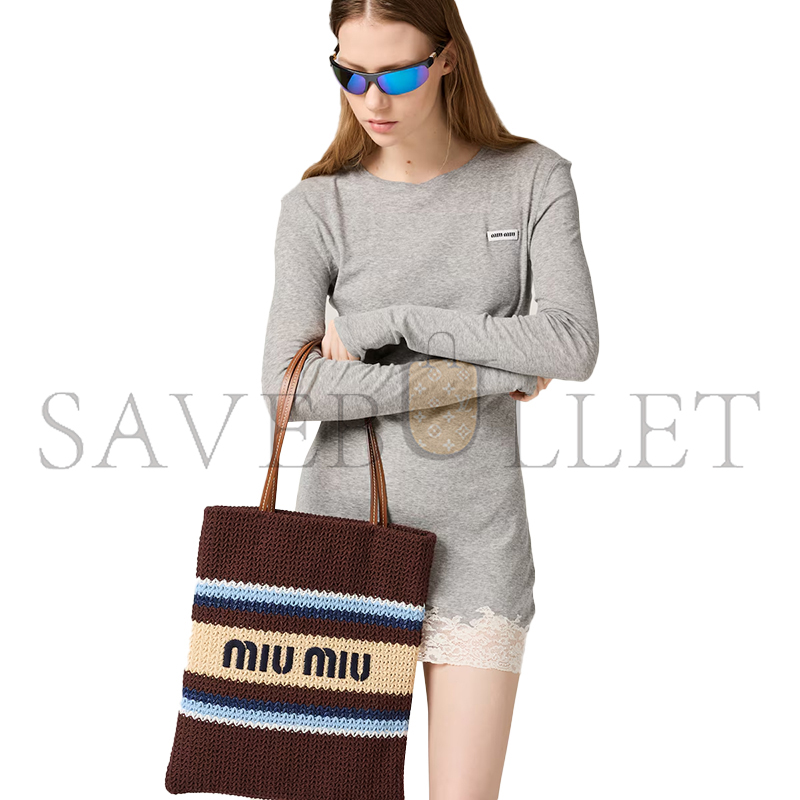 MIU MIU RAFFIA-EFFECT WOVEN TOTE BAG 5BG248 (41*32cm)